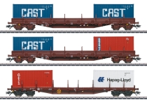 Märklin 47119 - H0 - 3-tlg. Set Containertragwagen mit 6 x 20` Container, SNCB, Ep. IV